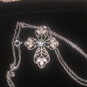 Sterling silver and emerald cross necklace